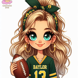 cartoon girl football fan bears blonde hair blue eyes png sublimation digital design download dtf print