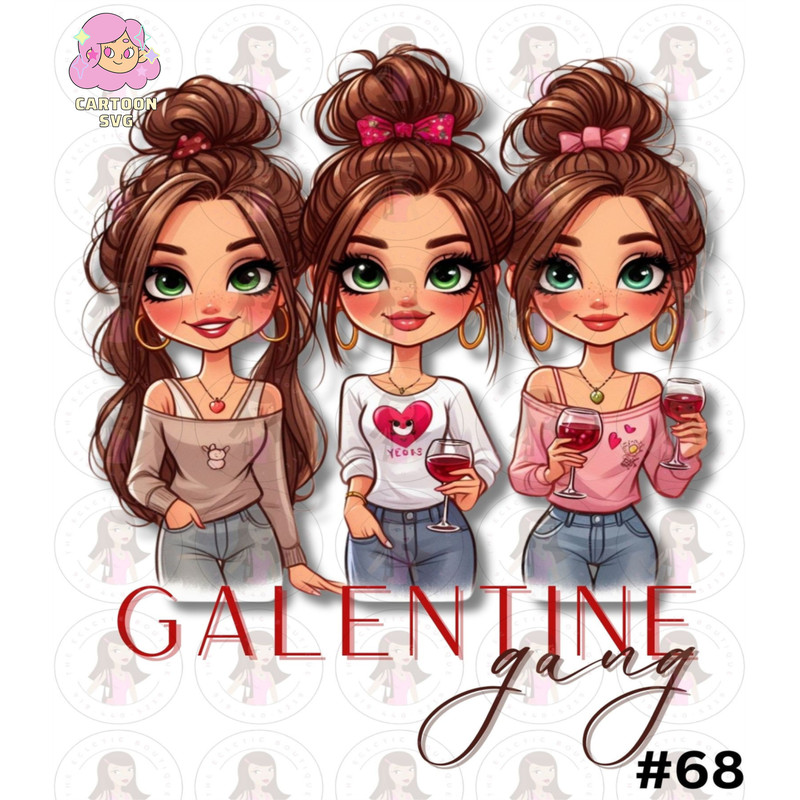 Cartoon Girls Valentine's Day Galentine Gang PNG Sublimation Digital Design Download DTF Print.jpg
