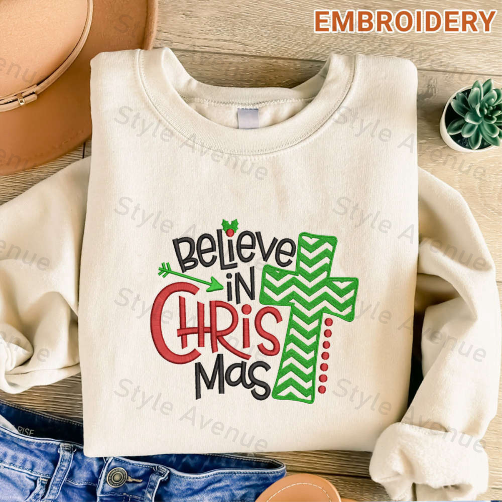 Believe in Christmas Embroidered Sweatshirt, Christmas Embroidered Crewneck For Family.jpg