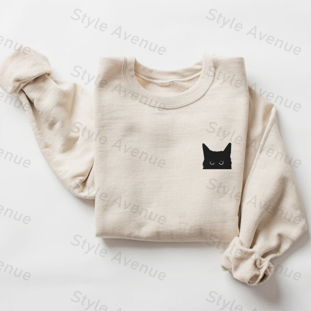 Black Cat Halloween Embroidered Sweatshirt 2D Crewneck Sweatshirt For Family.jpg