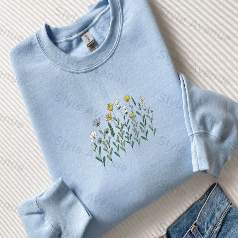 Boho Floral Embroidered Sweatshirt 2D Crewneck Sweatshirt Best Gift For Family.jpg
