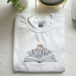 book with flowers, floral book embroidered sweatshirt, gift for book lover