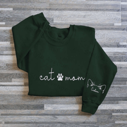 cat mom embroidered sweatshirt, custom mama sweatshirt with pet names for cat lover