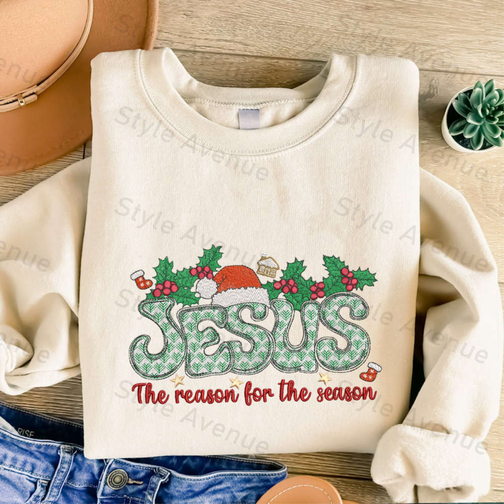 Christian Christmas Embroidered Sweatshirt, Religious Christmas Gifts.jpg