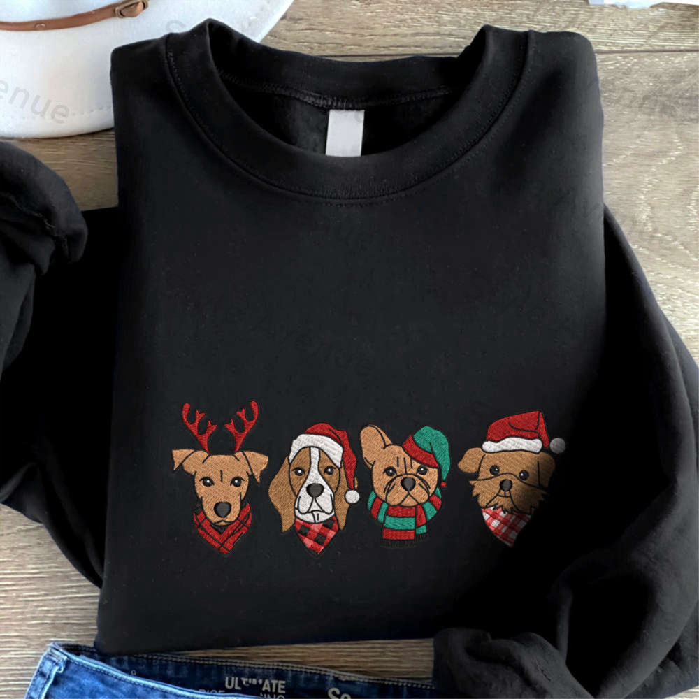 Christmas Dog Face Embroidered Sweatshirt, Best Gift For Pet Lovers.jpg