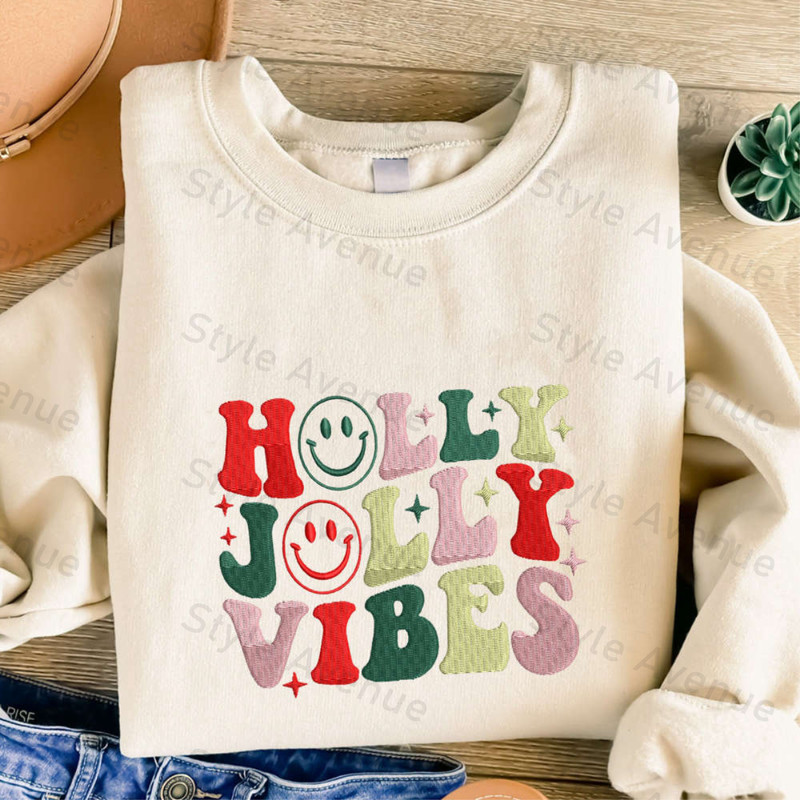 Christmas Holly Jolly Vibes Embroidered Sweatshirt, Best Gift For Family.jpg