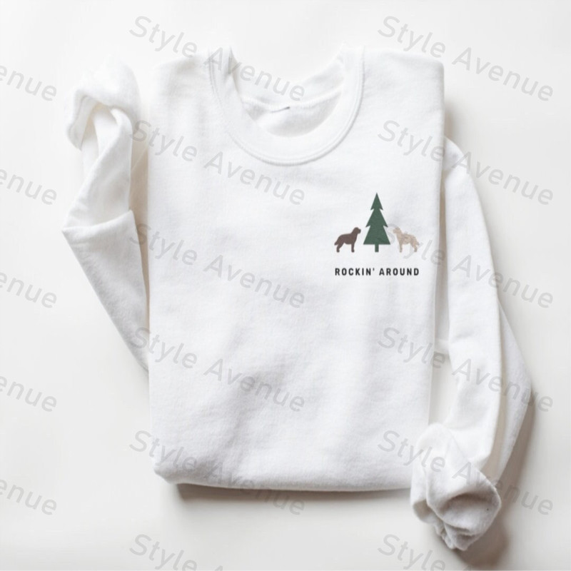 Christmas Tree and Dogs, Rockin Around the Christmas Tree Embroidered Sweatshirt For Family.jpg