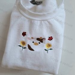 cow sunflower embroidered sweatshirt 2d crewneck sweatshirt gift for family