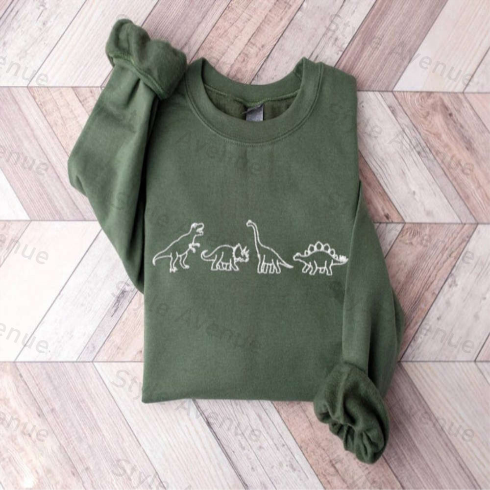 Dinosaur Embroidered Sweatshirt 2D Crewneck Sweatshirt For Family.jpg