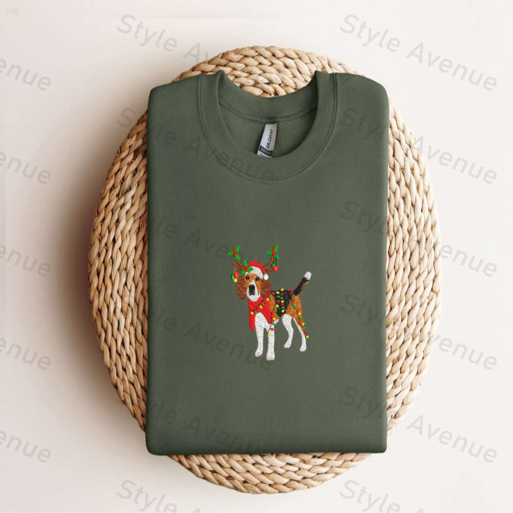 Embroidered Beagle Dog Christmas Sweatshirt Xmas Dog Sweatshirt For Family.jpg