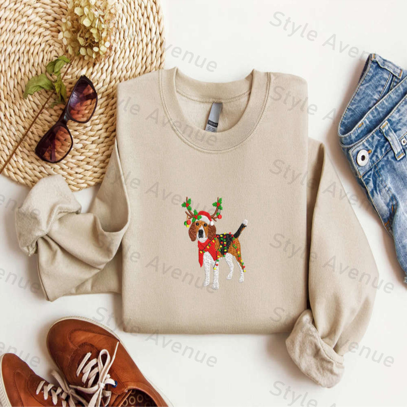 Embroidered Beagle Dog Reindeer Christmas Sweatshirt, Gift For Dog Lover.jpg