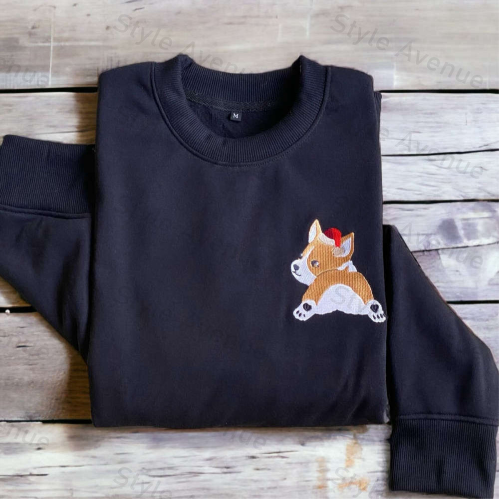 Embroidered Christmas Dog Sweatshirt Embroidered Corgi Dog Christmas Sweater For Family 1.jpg