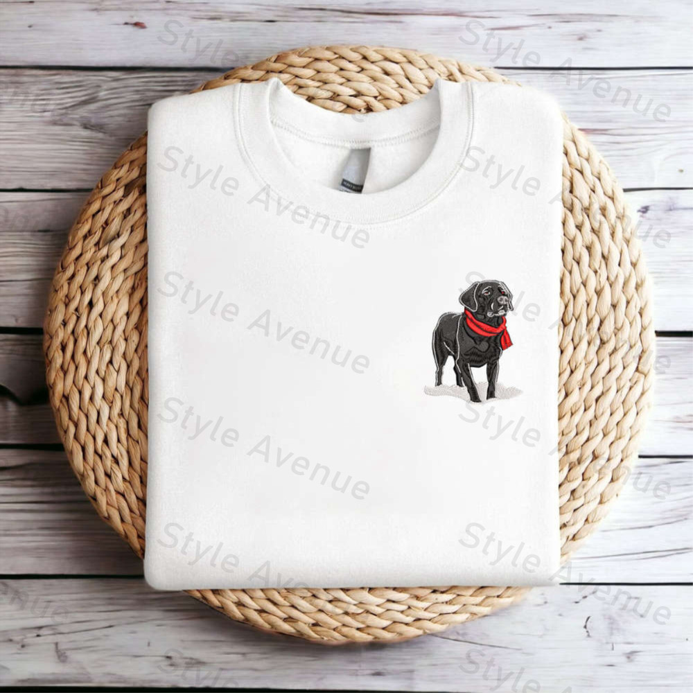 Embroidered Christmas Dog Sweatshirt, Black Labrador Retriever Dog Sweatshirt For Family.jpg
