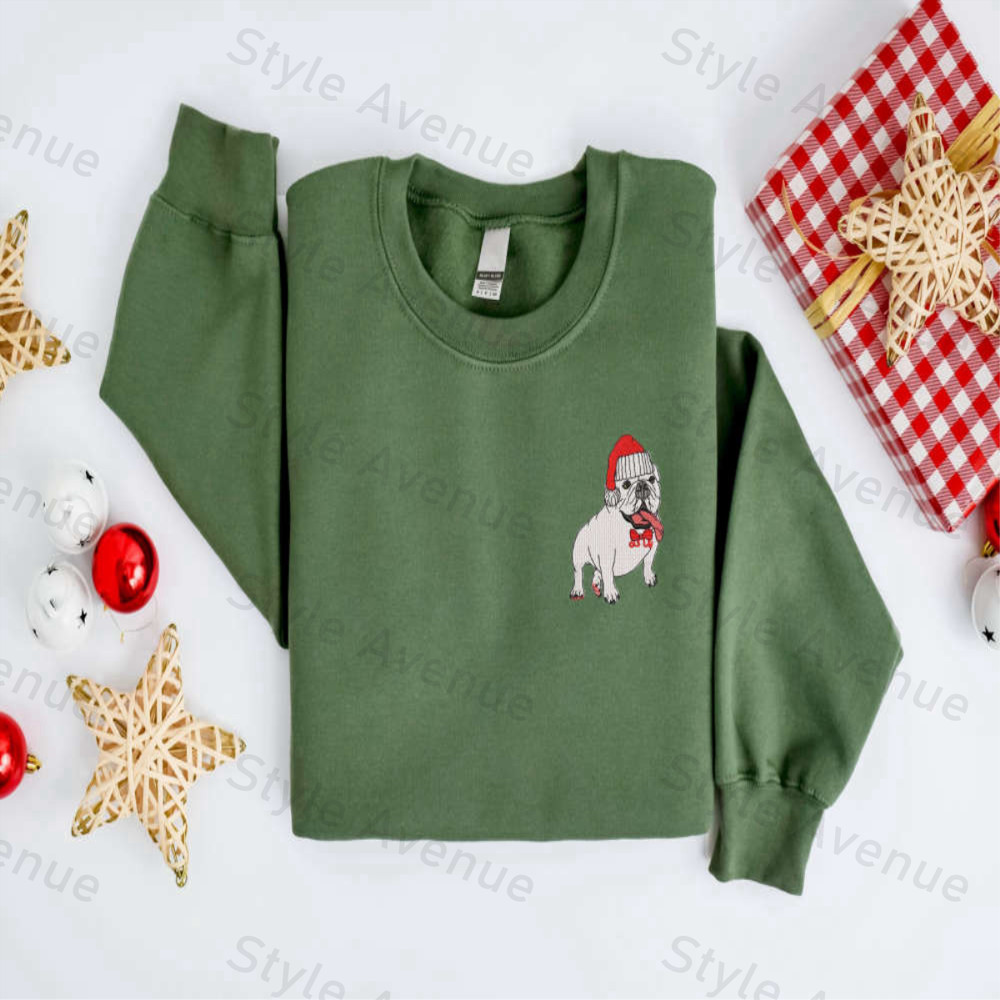 Embroidered Christmas Dog Sweatshirt, Bulldog Christmas SweaterChristmas Sweatshirt.jpg