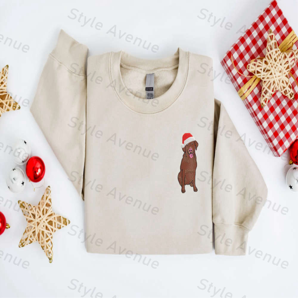 Embroidered Christmas Dog Sweatshirt, Chocolate Labrador Retriever Sweatshirt For Family.jpg