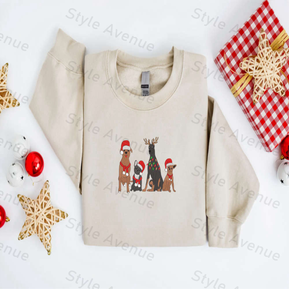 Embroidered Christmas Dog Sweatshirt, Dog Santa Christmas Sweate For Family.jpg