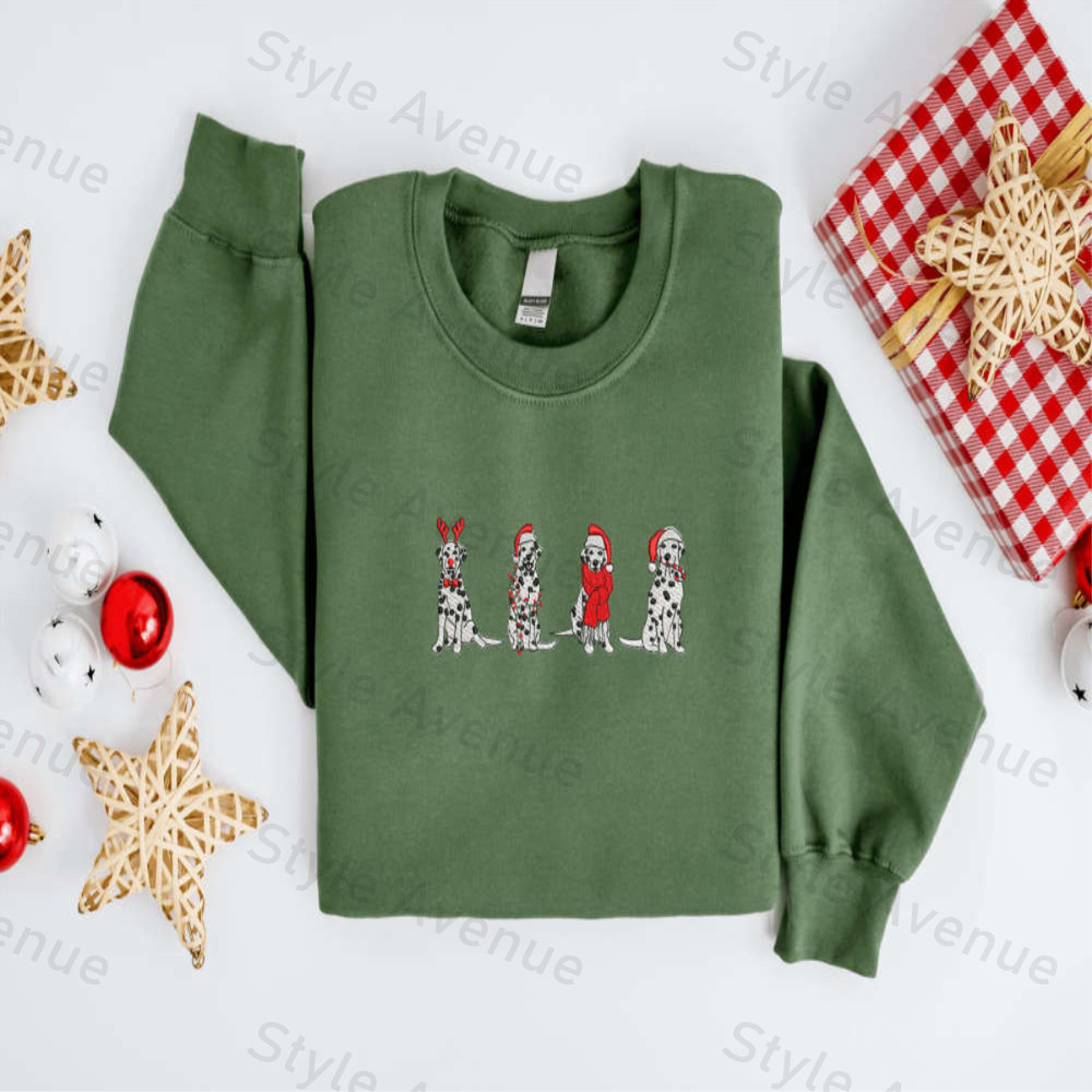 Embroidered Christmas Dog Sweatshirt, Embroidered Dalmatian Dog Sweater For Dog Lover.jpg