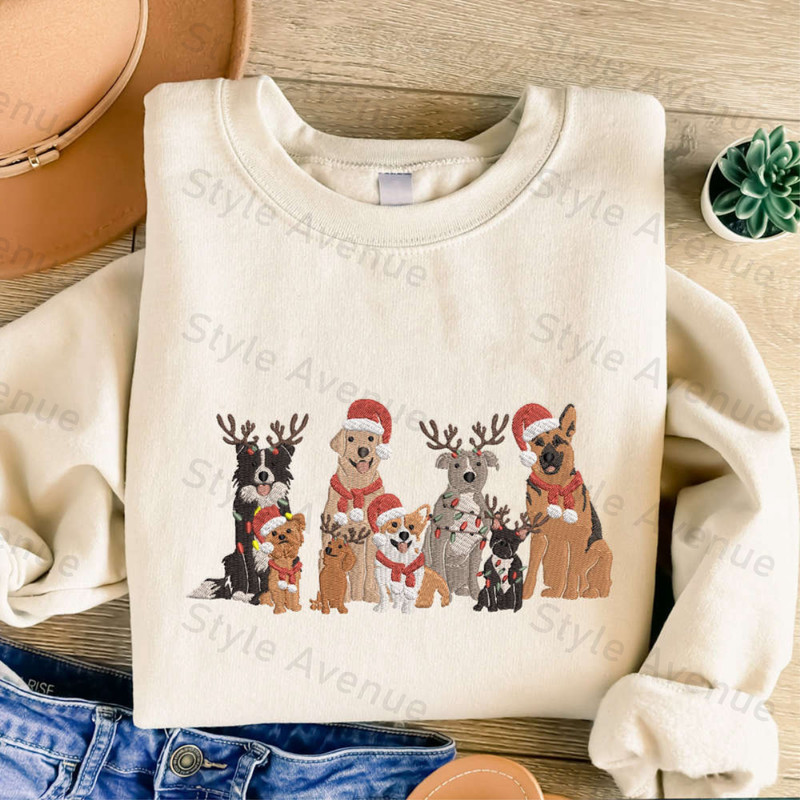 Embroidered Christmas Dog Sweatshirt, Family Dog Embroidered Sweatshirt For Christmas.jpg