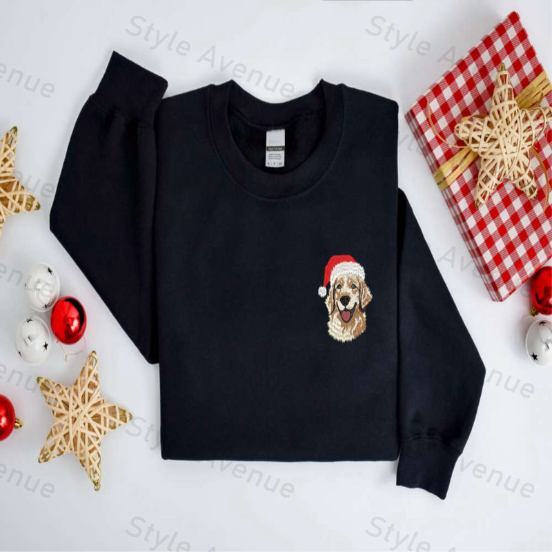 Embroidered Christmas Dog Sweatshirt, Golden Retriever Santa Christmas Sweater For Family.jpg