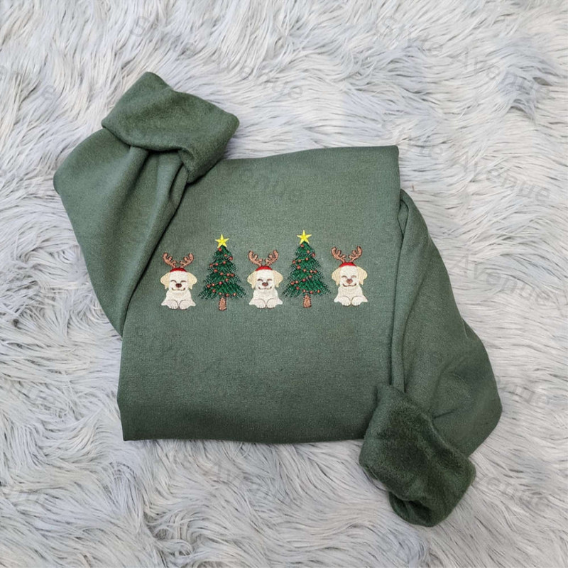 Embroidered Christmas Dogs Sweatshirt, Christmas Happy Dogs with Christmas Tree Embroidered.jpg