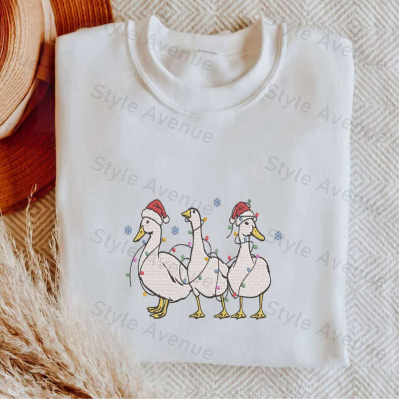 Embroidered Christmas Ducks Sweatshirt, Duck Christmas Sweatshirt For Women.jpg