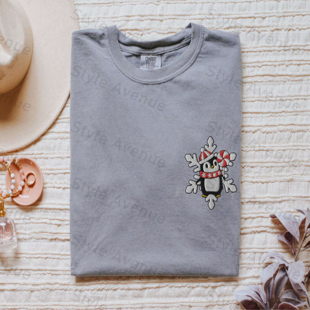 Embroidered Christmas Snowflake Penguin Sweatshirt, Gift For Christmas.jpg