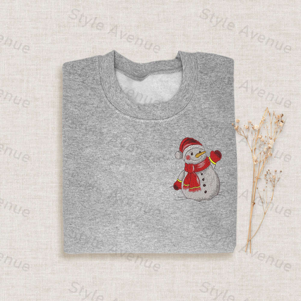 Embroidered Christmas Snowman Sweatshirt, Embroidery Family Xmas Crewneck For Family.jpg