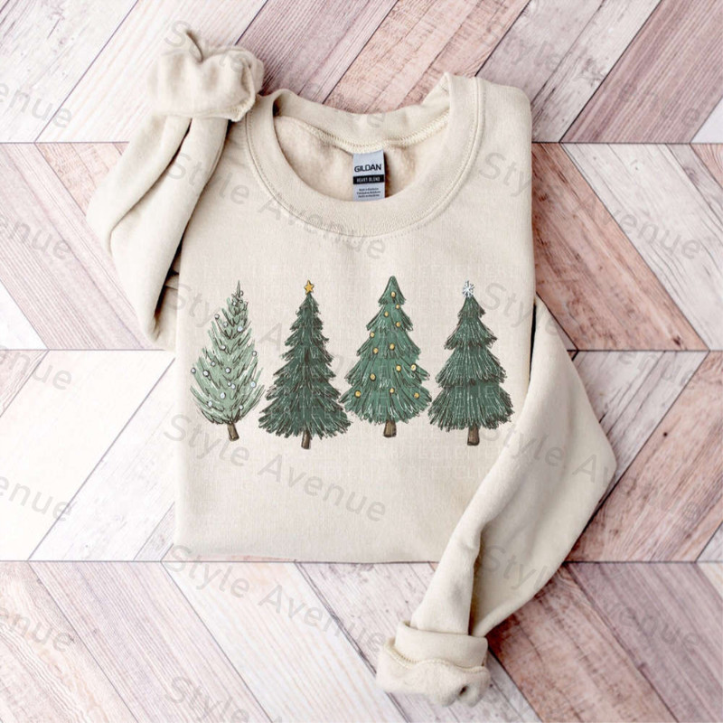 Embroidered Christmas Sweatshirt, Christmas Crewneck Pullover Christmas Tree Holiday Sweaters.jpg