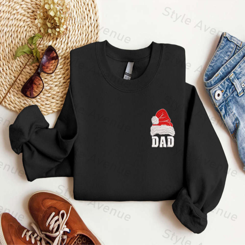 Embroidered Dad Santa Hat Christmas Sweatshirt, 2D Crewneck Sweater For Family.jpg