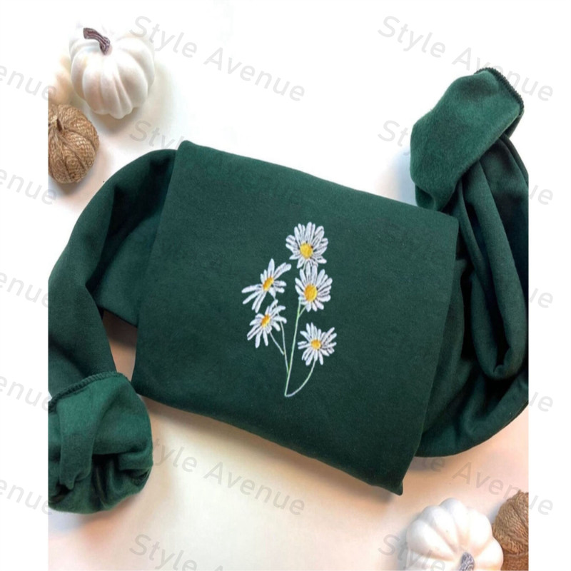 Embroidered Daisy Sweatshirt, Daisy Sweatshirt, Flower Sweatshirt For Mother.jpg