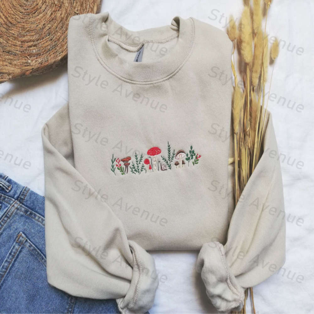 Embroidered Fall Sweatshirt,Mushroom Embroidery, Fall Crewneck, Enchanted Forest.jpg