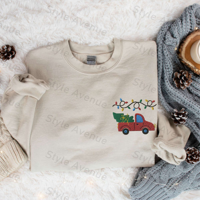 Embroidered Farm Fresh Christmas Trees Sweater, Christmas Truck Sweatshirt, Christmas Gift.jpg