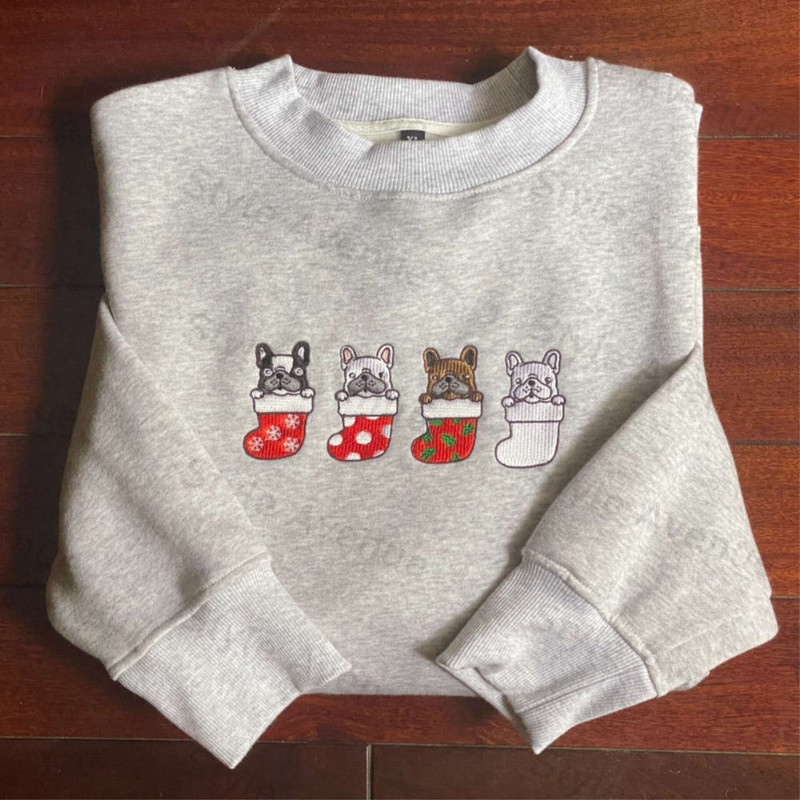 Embroidered French Bulldog Santa Christmas Sweatshirt, Best Gift For Christmas.jpg