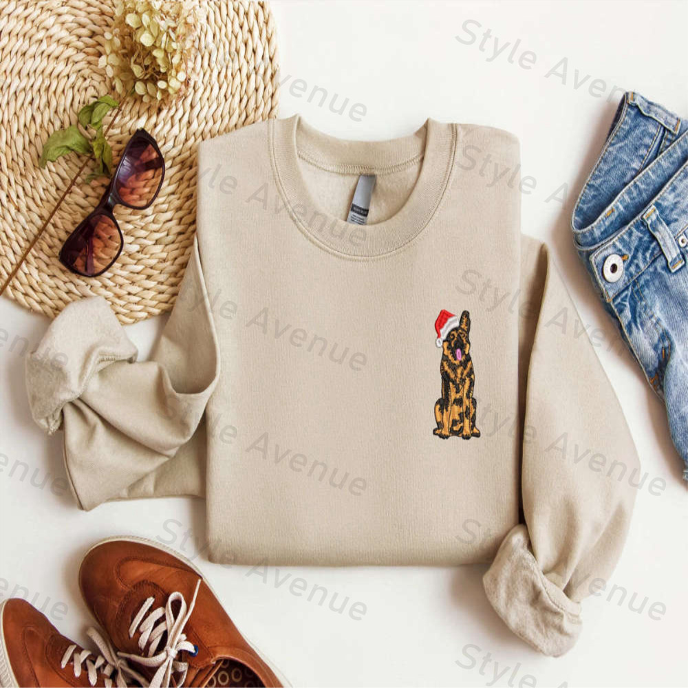 Embroidered German Shepherd Dog Christmas Sweatshirt, Gift For Christmas.jpg