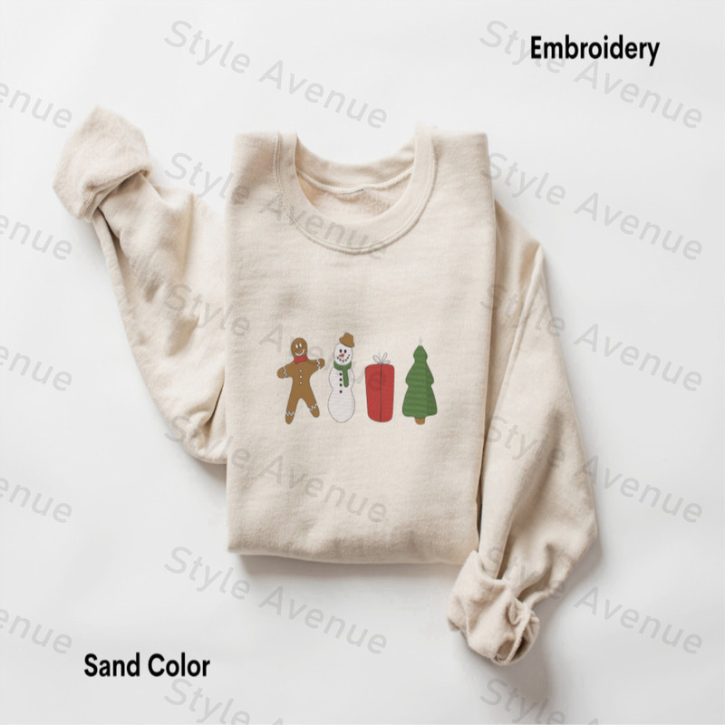 Embroidered Gingerbread Cookies Sweatshirts, Embroidered Sweatshirt For Christmas.jpg