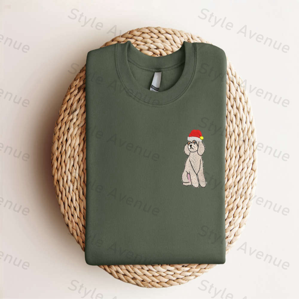 Embroidered Poodle Santa Dog Christmas Sweatshirt, Best Gift For Christmas.jpg