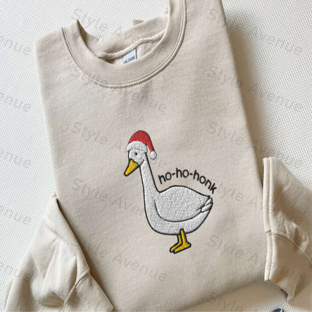 Embroidered Santa Goose Sweatshirt, Christmas Goose Sweatshirt For Family.jpg