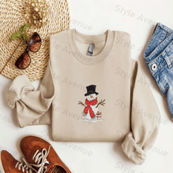 embroidered snowman sweatshirt, christmas snowman sweatshirt for christmas