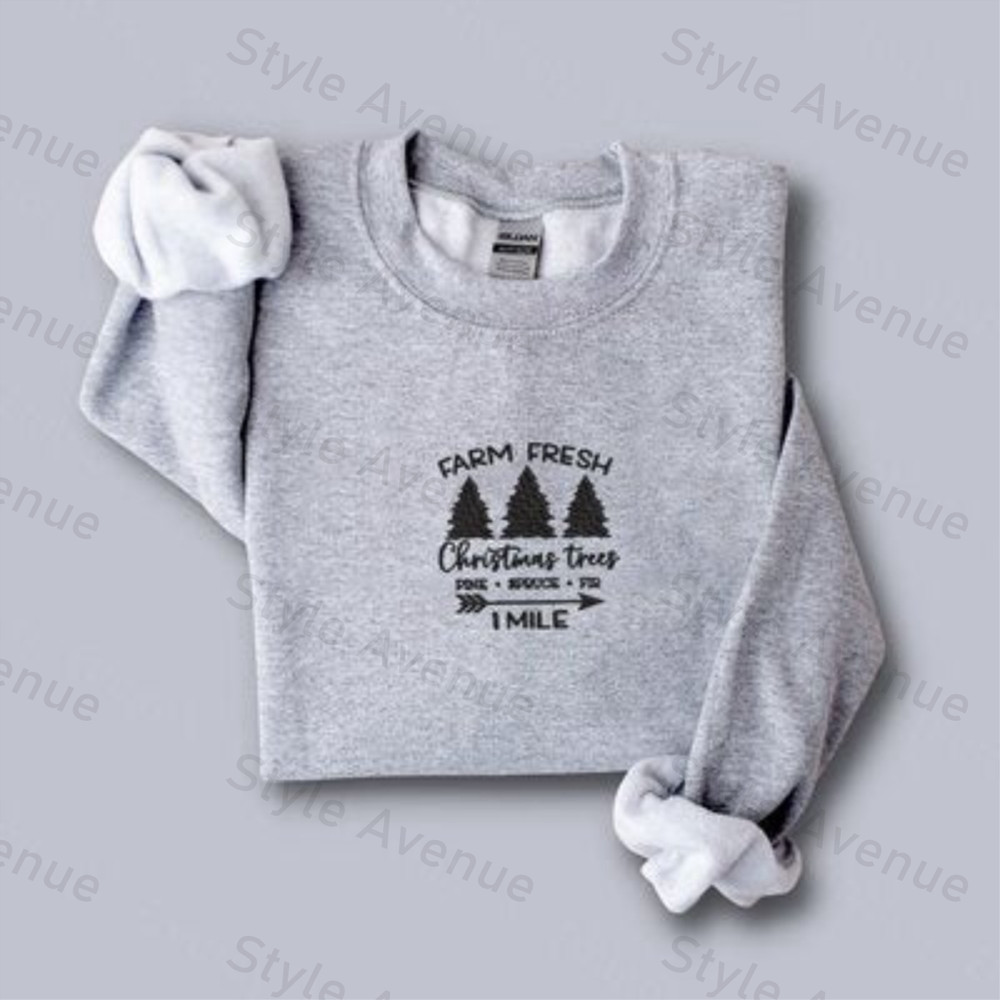 Farm Fresh Christmas Trees Embroidered Sweatshirt 2D Crewneck Sweatshirt For Family.jpg