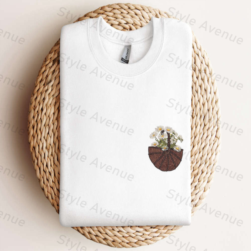 Flower Basket Embroidered Sweatshirt, Flower Embroidery Sweatshirt, Gift For Women.jpg