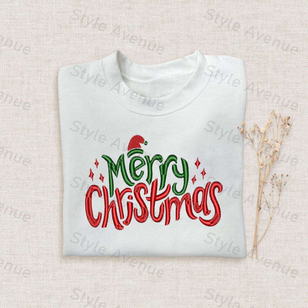 Happy Christmas Embroidered Sweatshirt 2D Crewneck Sweatshirt For Family.jpg