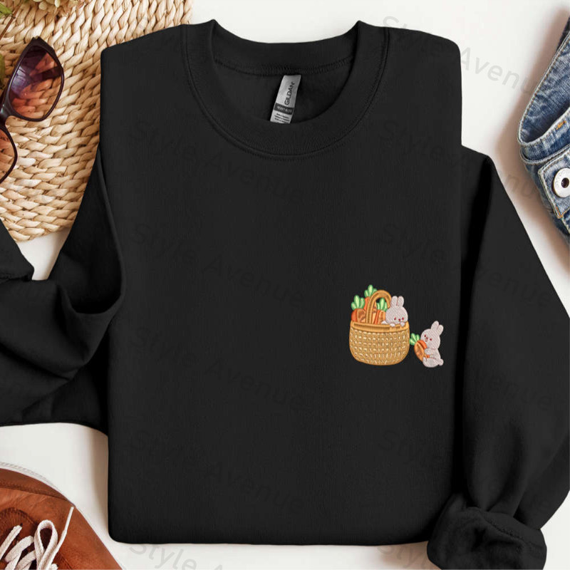 Lovely Rabbit Embroidered Sweatshirt, Carrot Embroidery Sweatshirt For Women.jpg