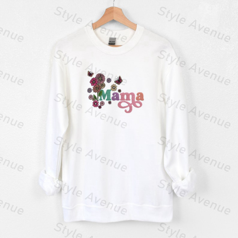 Mama with Flowers Embroidered Sweatshirt 2D Crewneck Sweatshirt Gift For Family.jpg