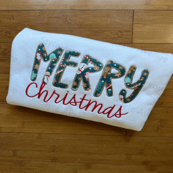 merry christmas applique sweatshirt, embroidered christmas sweatshirt for holidays