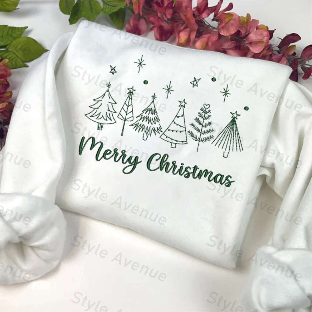 Merry Christmas Tree Machine Embroidery Sweatshirt, Best Gift For Christmas.jpg