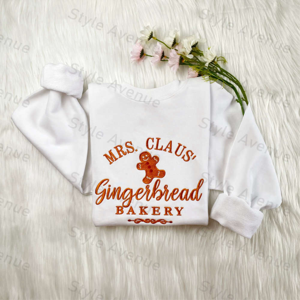 Mrs. Clause Gingerbread Embroidered Sweatshirt, Embroidered Sweatshirt For Christmas.jpg