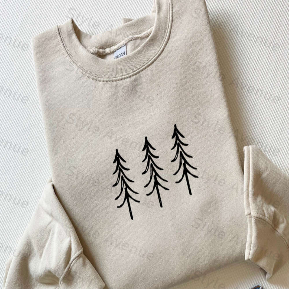 Pine Tree Trio Embroidered Crewneck Sweatshirt, Christmas Embroidery Sweater For Family.jpg