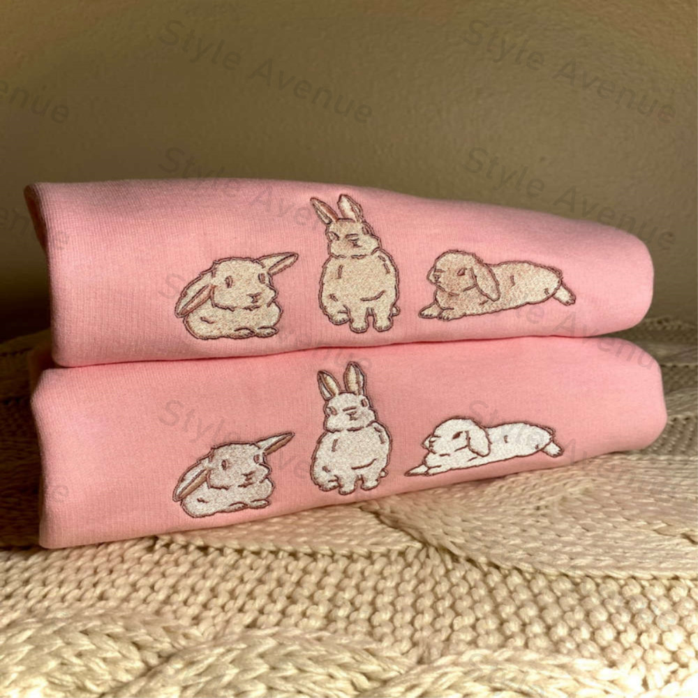 Pink Bunny Embroidered Sweatshirt 2D Crewneck Sweatshirt For Family.jpg