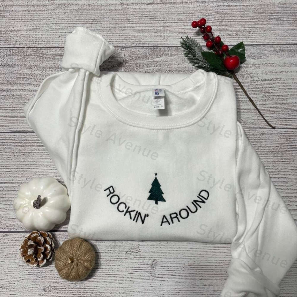 Rockin Around Christmas Tree Embroidered Sweatshirt, Christmas Tree Crewneck.jpg