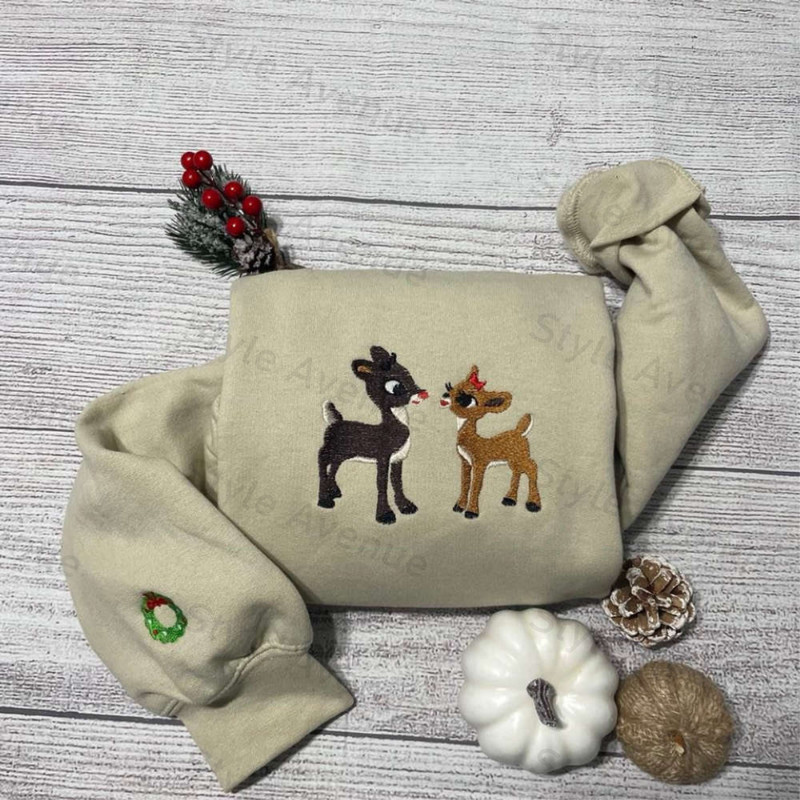 Rudolph and Clarice Embroidered Sweatshirt 2D Crewneck Sweatshirt Gift For Family.jpg